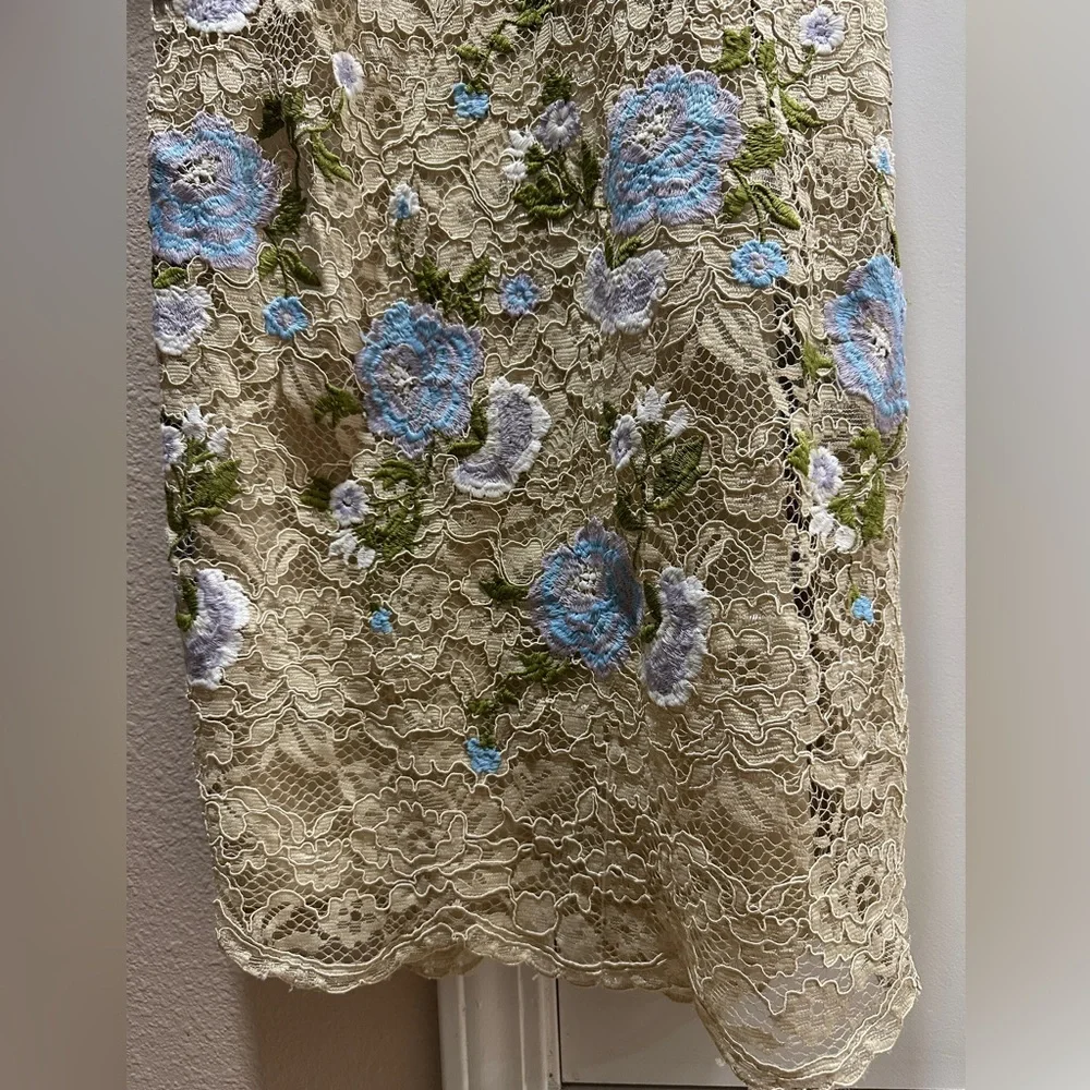 Calvin Klein Womens  Beige Floral Embroidered Lace Dress- US 6 - Picture 4 of 7